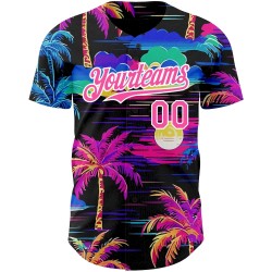 Custom Black Pink-White 3D Pattern Design Beach Hawaii Palm Trees Authentic Baseball Jersey Custom Black Pink-White 3D Pattern Design Beach Hawaii Palm Trees Authentic Baseball Jersey