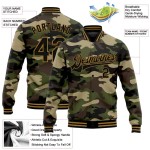 Custom Camo Black-Old Gold Jungle Camouflage 3D Bomber Full-Snap Varsity Letterman Salute To Service Jacket