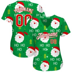 Custom Green Red-White Christmas 3D Authentic Baseball Jersey Custom Green Red-White Christmas 3D Authentic Baseball Jersey