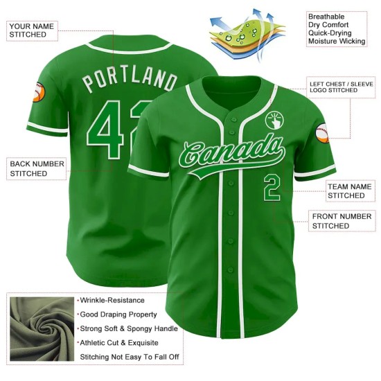 Custom Grass Green White Authentic Baseball Jersey Custom Grass Green White Authentic Baseball Jersey