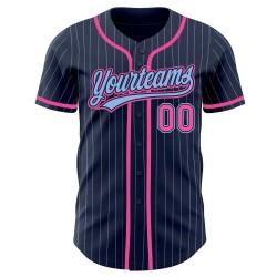 Custom Navy Light Blue Pinstripe Pink Authentic Baseball Jersey Custom Navy Light Blue Pinstripe Pink Authentic Baseball Jersey