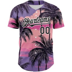 Custom Purple Black-White 3D Pattern Design Beach Hawaii Palm Trees Authentic Baseball Jersey Custom Purple Black-White 3D Pattern Design Beach Hawaii Palm Trees Authentic Baseball Jersey