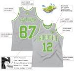 Custom Gray Neon Green-White Authentic Throwback Basketball Jersey