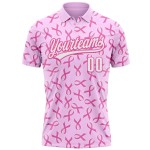 Custom Pink White 3D Pink Ribbon Breast Cancer Awareness Month Women Health Care Support Performance Polo Shirt