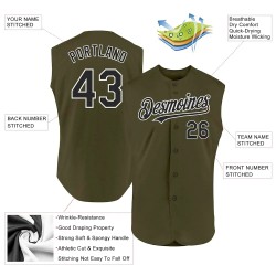 Custom Olive Black-White Authentic Sleeveless Salute To Service Baseball Jersey