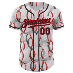 Custom White Black-Fire Red Comic Doodle Ballgame 3D Pattern Design Authentic Baseball Jersey