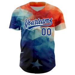 Custom Red Royal-White 3D American Flag Patriotic Authentic Baseball Jersey