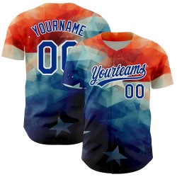 Custom Red Royal-White 3D American Flag Patriotic Authentic Baseball Jersey