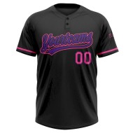 Custom Black Pink-Purple Two-Button Unisex Softball Jersey