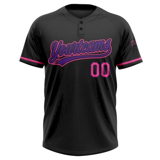 Custom Black Pink-Purple Two-Button Unisex Softball Jersey