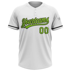 Custom White Neon Green-Black Two-Button Unisex Softball Jersey Custom White Neon Green-Black Two-Button Unisex Softball Jersey