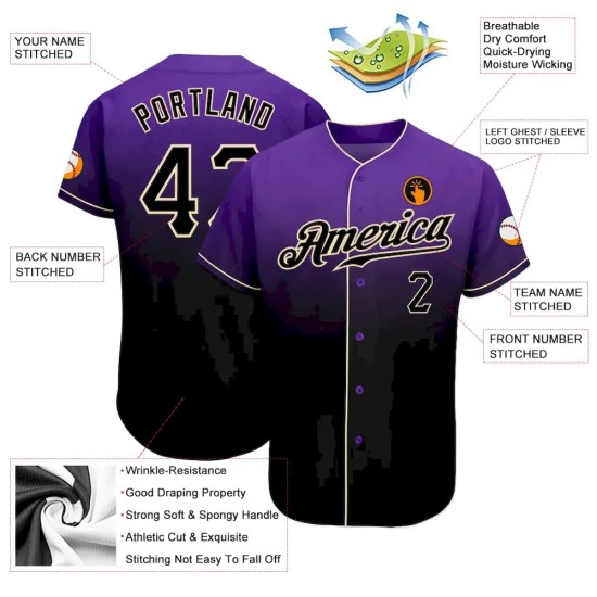 Custom Purple Black-Cream Authentic Fade Fashion Baseball Jersey