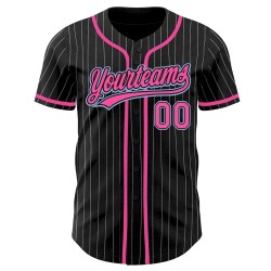 Custom Black White Pinstripe Pink-Light Blue Authentic Baseball Jersey Custom Black White Pinstripe Pink-Light Blue Authentic Baseball Jersey
