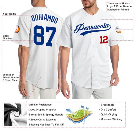 Custom White Royal-Red Authentic Baseball Jersey