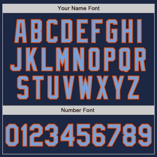 Custom Navy Powder Blue-Orange 3 Colors Arm Shapes Authentic Baseball Jersey