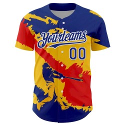 Custom Royal Yellow-Fire Red 3D Venezuela Venezuelan Flag Authentic Baseball Jersey Custom Royal Yellow-Fire Red 3D Venezuela Venezuelan Flag Authentic Baseball Jersey