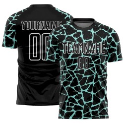 Custom Black Ice Blue-White Abstract Network Splash Sublimation Soccer Uniform Jersey